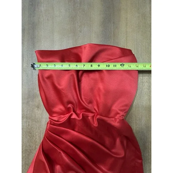 House Of CB Adrienne Satin Stretch Long Strapless Gown Red Small Plus Cup - Picture 3 of 12